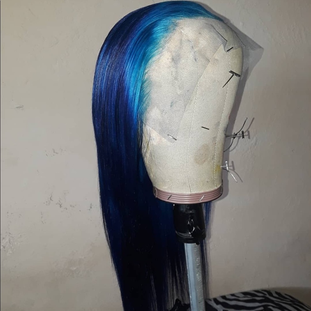 Blue lace wig human hair